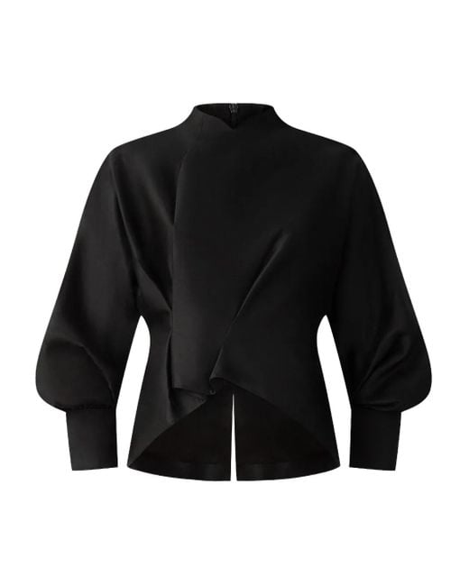 Shanghai Tang Black Mock-Neck Balloon-Sleeve Top