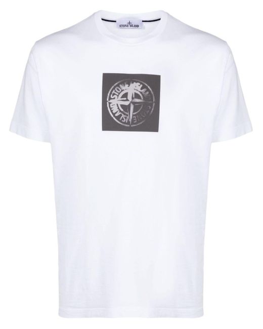 Stone Island T-Shirt mit Kompass-Print in White für Herren