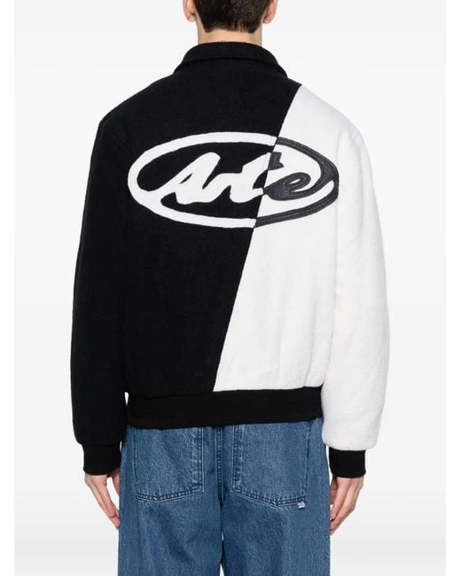 Arte' Black Logo Varsity Bomber Jacket for men