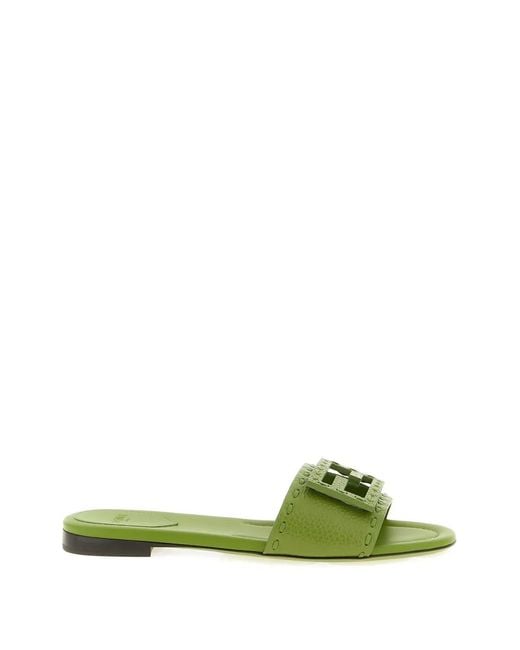 Fendi Green Selleria Baguette Open-Toe Flat Sandals
