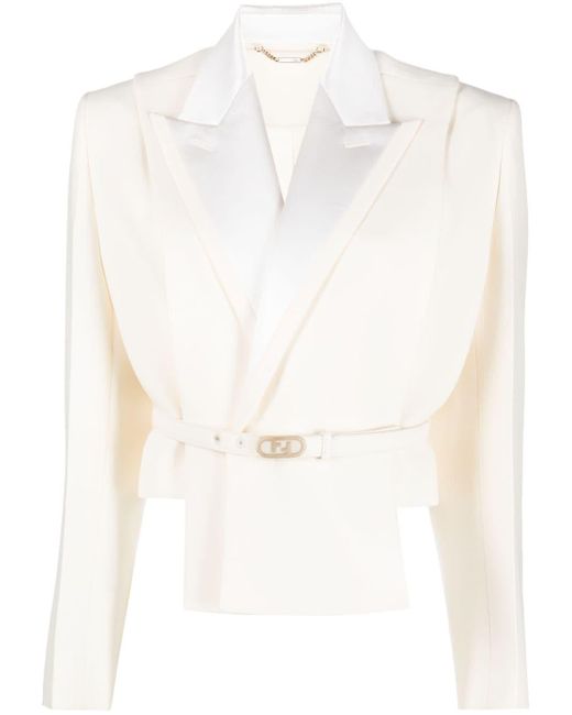 Fendi White Cropped Asymmetric Wool-silk Blend Blazer