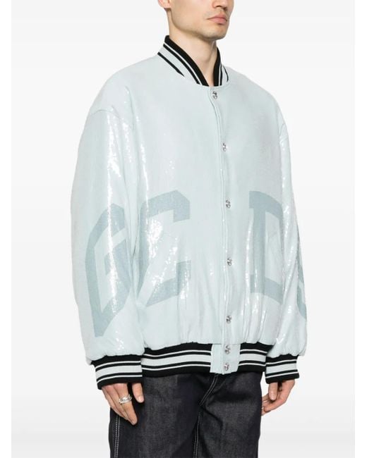 Gcds Blue Sequins Varsity Logo Bomber Jacket for men