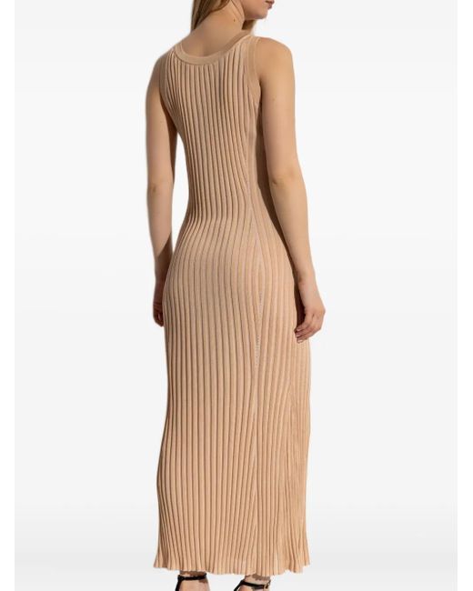 Versace Natural Ribbed Button-Down Midi Dress