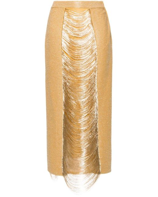 Alexander McQueen Metallic Fringed Pencil Skirt