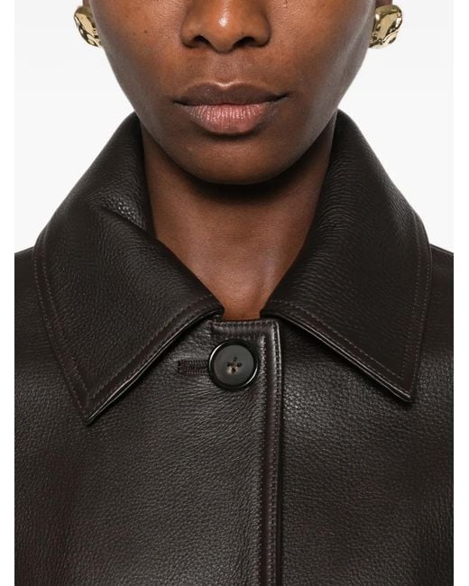 Totême Black Collared Grained-Leather Jacket