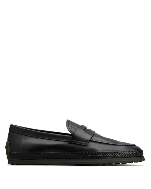 Tod's Black Leather Penny Loafers for men