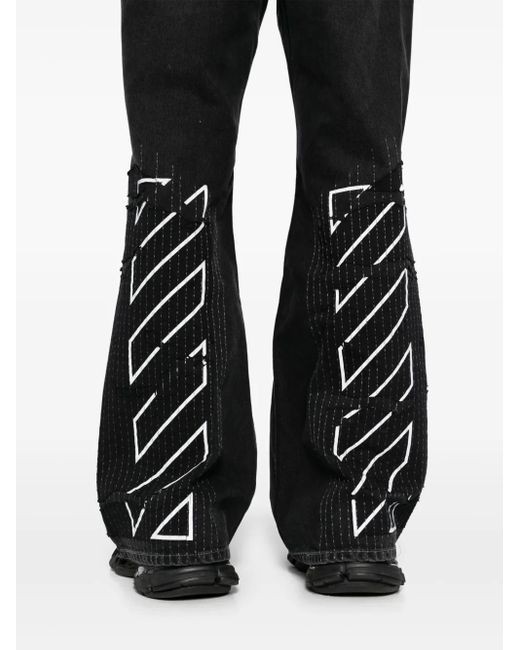メンズ Off-White c/o Virgil Abloh パッチワーク フレアジーンズ Black