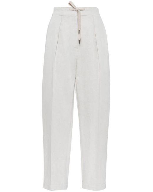 Pantalones rectos de tejido de gabardina Brunello Cucinelli de color White