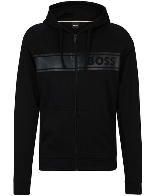 Boss Black Logo-print Zip-up Hoodie for men