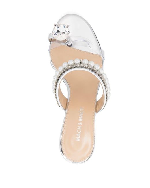 Mach & Mach White 60mm Crystal-embellished Leather Mules