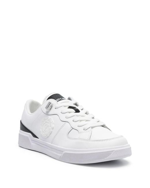 Just Cavalli White Logo-Patch Leather Sneakers for men