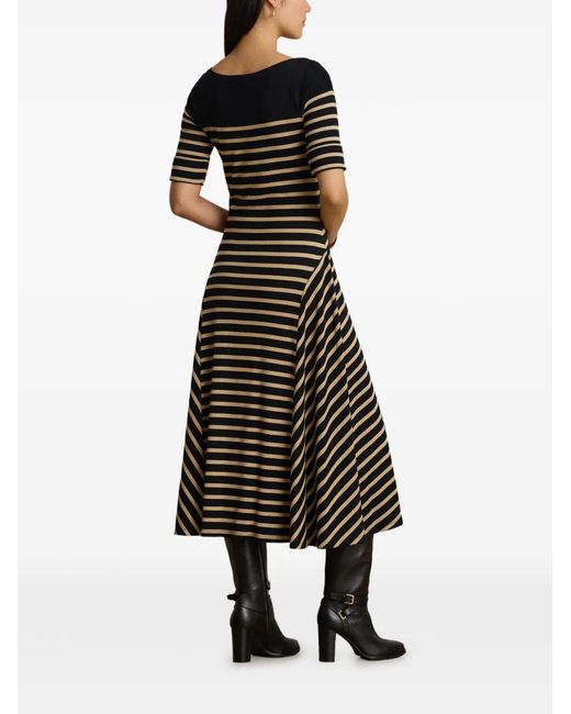 Ralph Lauren Black Breton-Stripe Ribbed Midi Dress