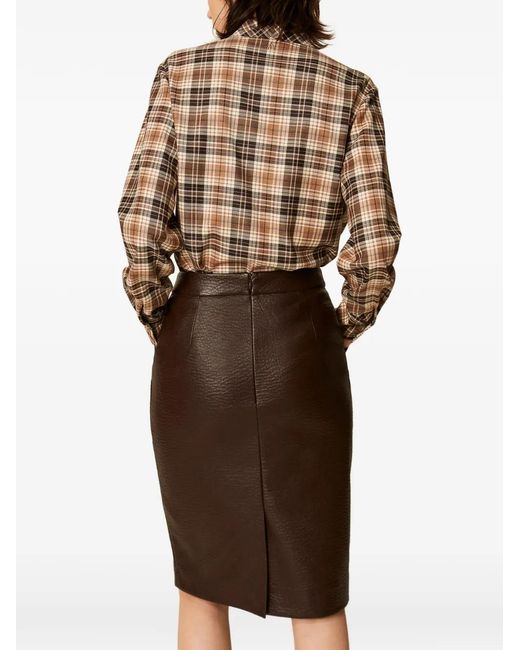 Twinset Brown Faux Leather Midi Skirt