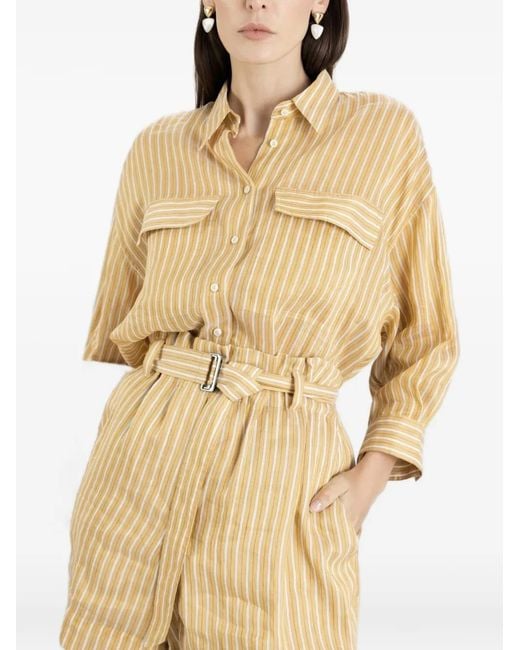 Brunello Cucinelli Natural Stripe-Pattern Flap-Pocket Shirt
