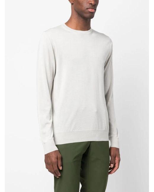 Fedeli White Ribbed Crew Neck Jumper for men