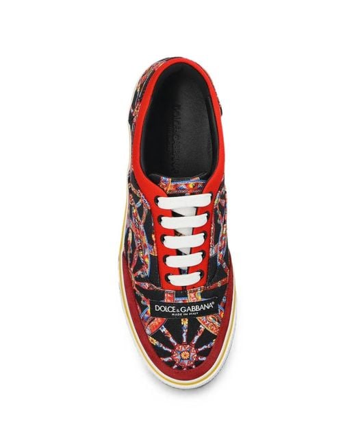 Dolce & Gabbana Red Carretto-Print Sneakers