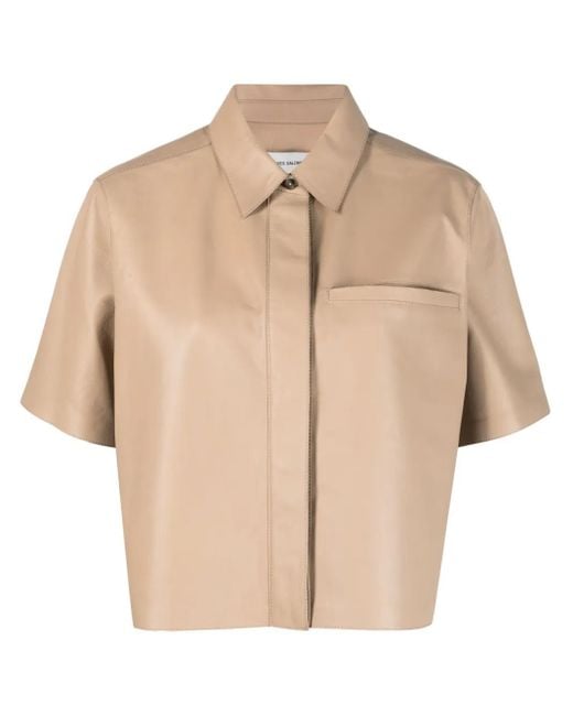 Yves Salomon Natural Short-Sleeve Lambskin Shirt