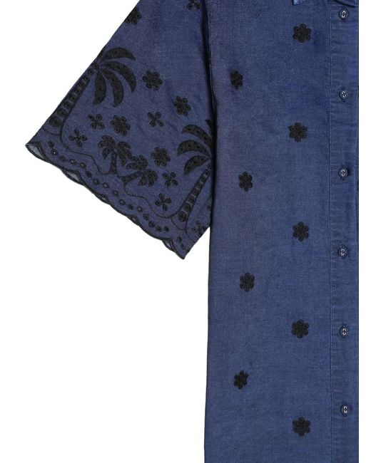 Mc2 Saint Barth Blue Palm-Tree Shirt Dress