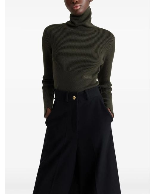 Patou Green Ribbed Roll-Neck Sweater