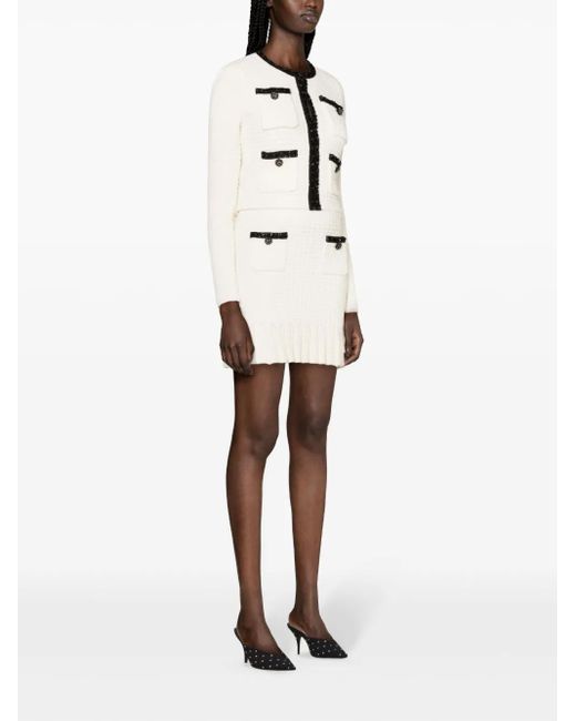 Self-Portrait White Knitted Mini Skirt With Sequins
