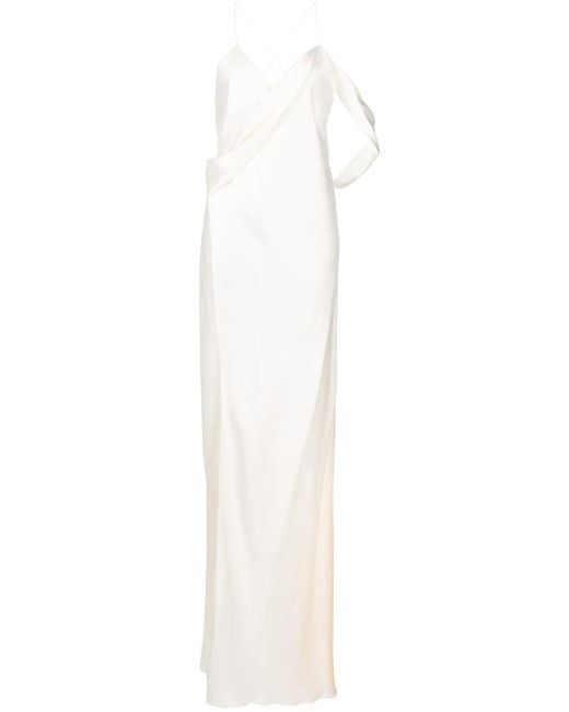 Michelle Mason White Silk Wrap Floor-Length Gown