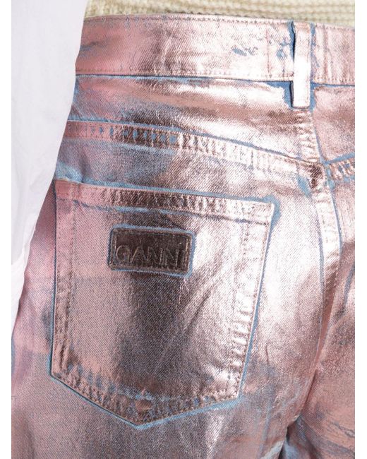 Ganni Pink Hoch sitzende Foil Stary Tapered-Jeans