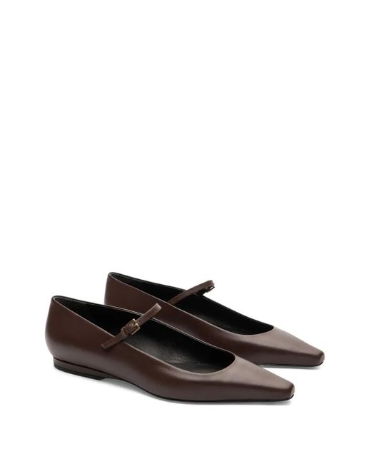 Loulou Brown Pointed-toe Buckle Ballet Flats