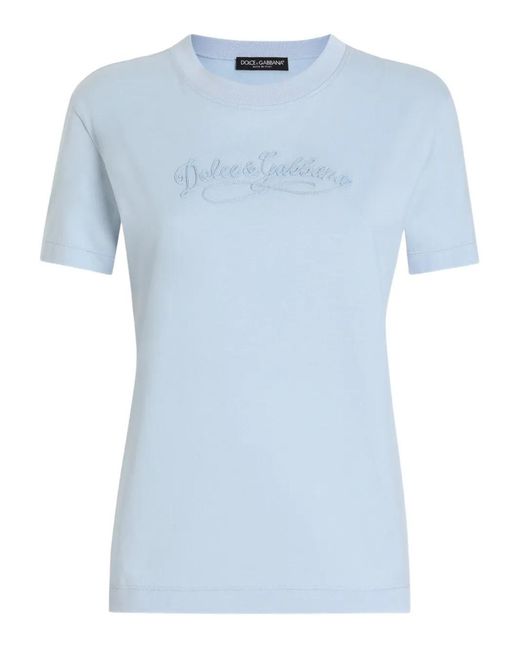 Dolce & Gabbana Blue Logo-Embroidered T-Shirt