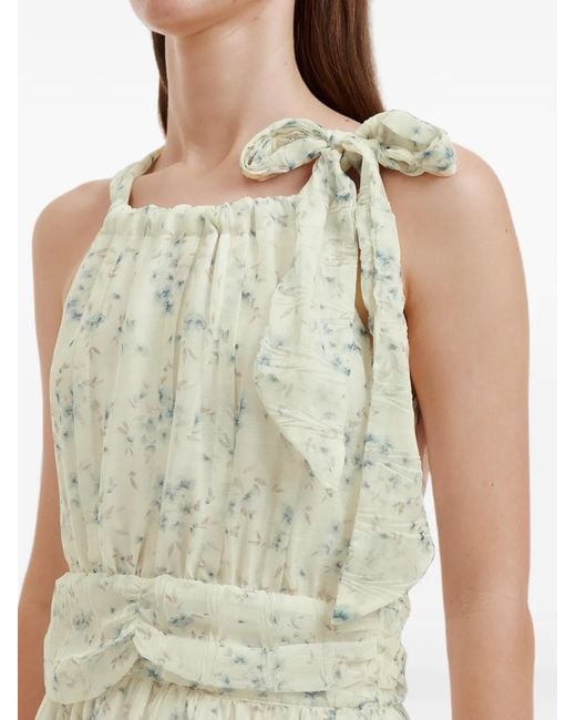B+ AB White Floral-Print Tiered Midi Dress