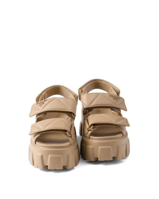 Prada 55 Mm Monolith Sandalen in het Natural