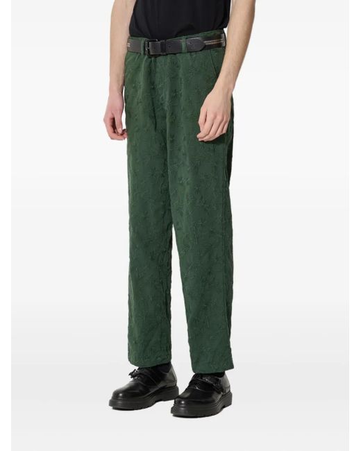 Corridor NYC Green Floral Embroidered Cotton Trousers for men