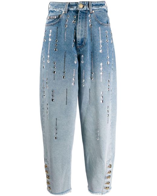 Versace Jeans Blue Rhinestone-embellished Jeans