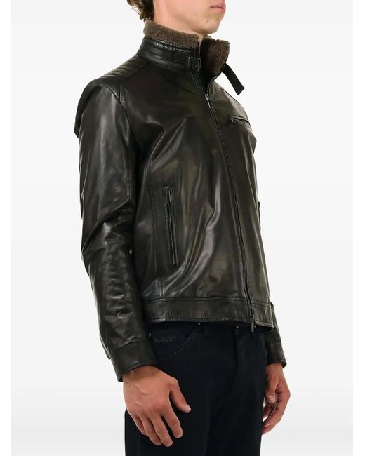 Al Duca D'aosta Black Quilted-Shoulder Leather Jacket for men