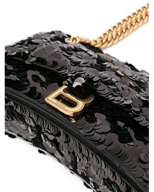 Balenciaga Black Small Crush Sequined Shoulder Bag