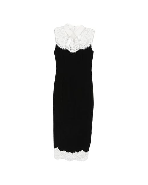 Self-Portrait Black Lace-Trimmed Bow-Detail Midi Dress
