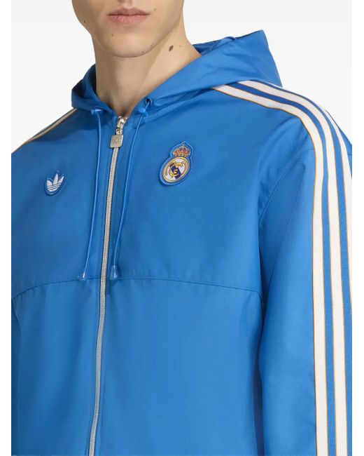 Adidas Blue Real Madrid Three-Stripe Hooded Jacket for men