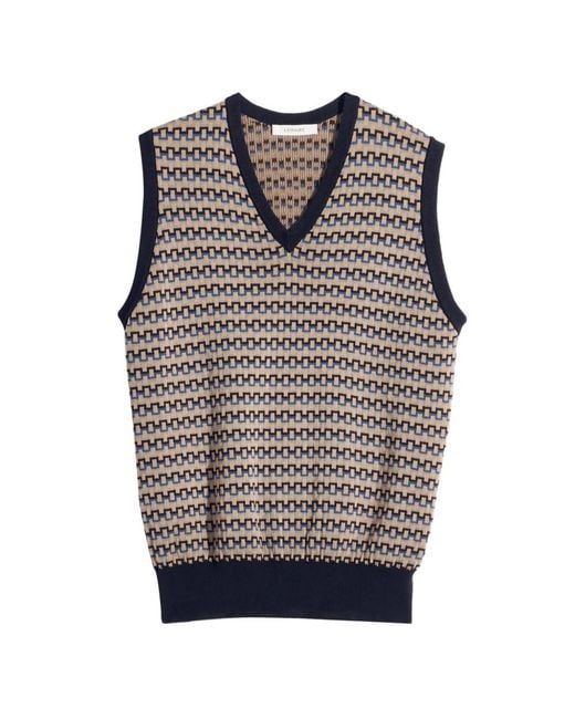 Lemaire Gray Patterned V-Neck Vest for men