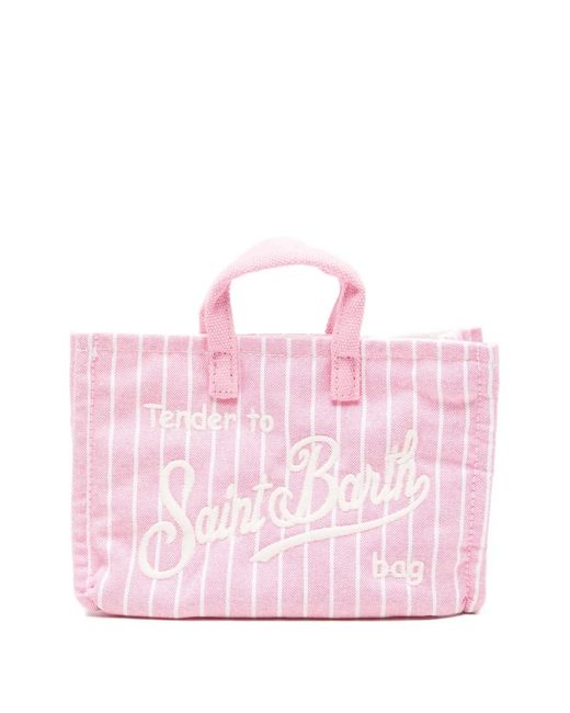 Mc2 Saint Barth Pink Striped Embroidered Phone Bag
