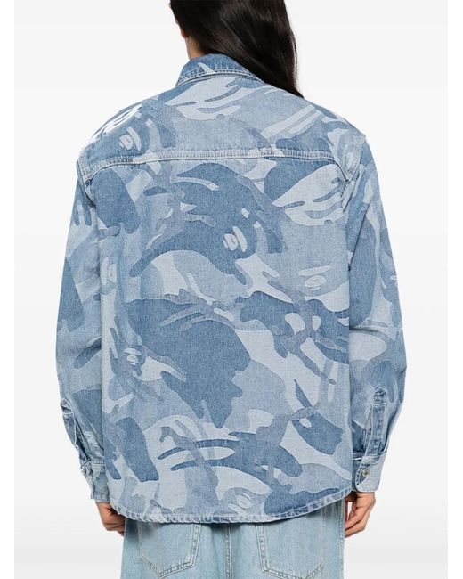 Aape By A Bathing Ape Blue Indigo Camouflage Print Cotton Utility Shirt for men