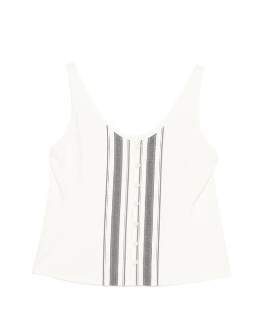 Low Classic White Striped Button Top