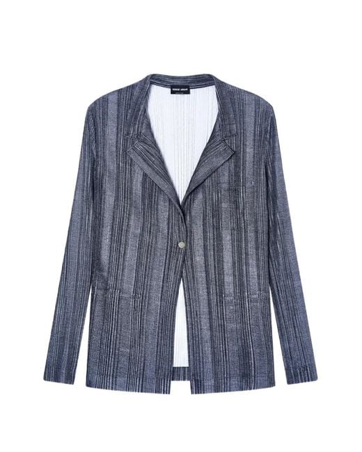 Giorgio Armani Blue Asv Plissé-Effect Single-Breasted Jacket