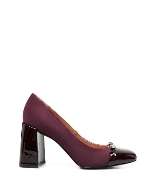Love Moschino Purple Square-Toe Heart-Detail Pumps