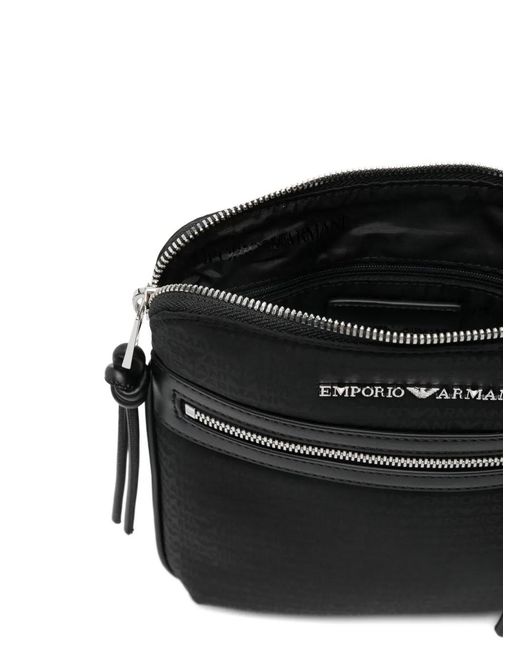 Emporio Armani Black Logo-Lettering Messenger Bag for men