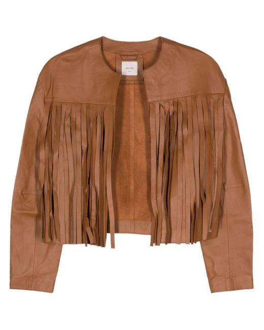 Alysi Brown Fringe-detail Leather Jacket