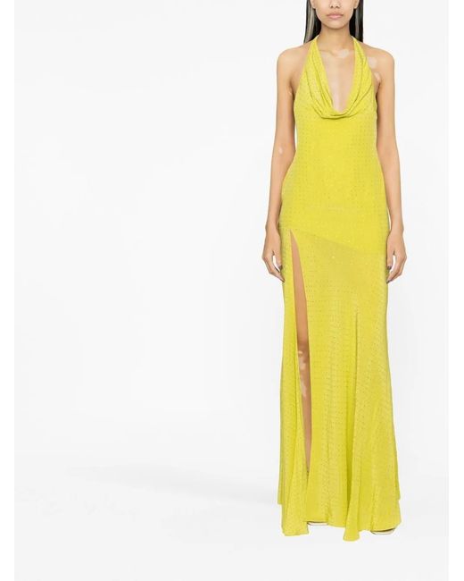 De La Vali Yellow Halter-Neck Gown