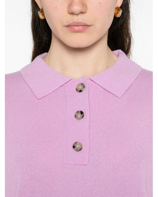 Allude Pink Button Collared Pullover