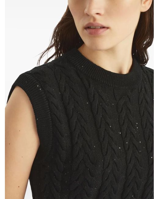 Brunello Cucinelli Black Cotton Knit Dazzling Vest