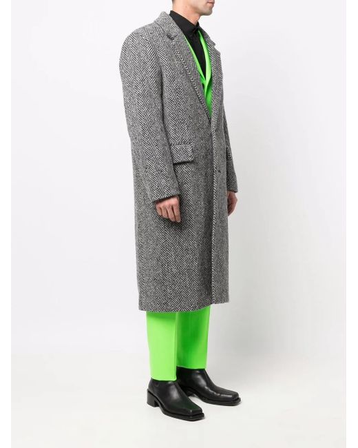 AMI Gray Chevron-Pattern Single-Breasted Coat
