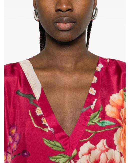 Dolci Follie Red Floral-Print Maxi Kaftan