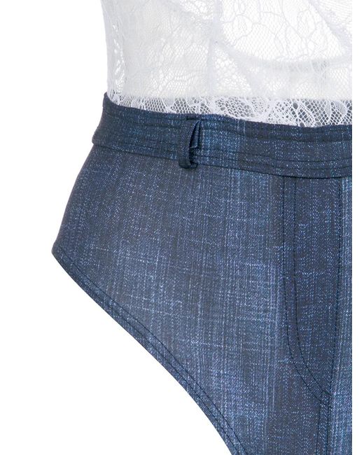 Amir Slama White Lace And Denim Swimsuit